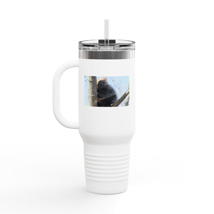 40oz Insulated Travel Mug with Cozy Raccoon Photo — Large Stainless Steel Tumbler for Road Trips & Outdoor Lovers
