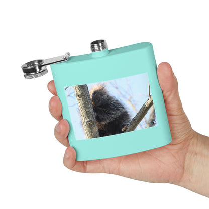 Porcupine Photo Stainless Steel Flask — 6oz Wildlife Hip Flask