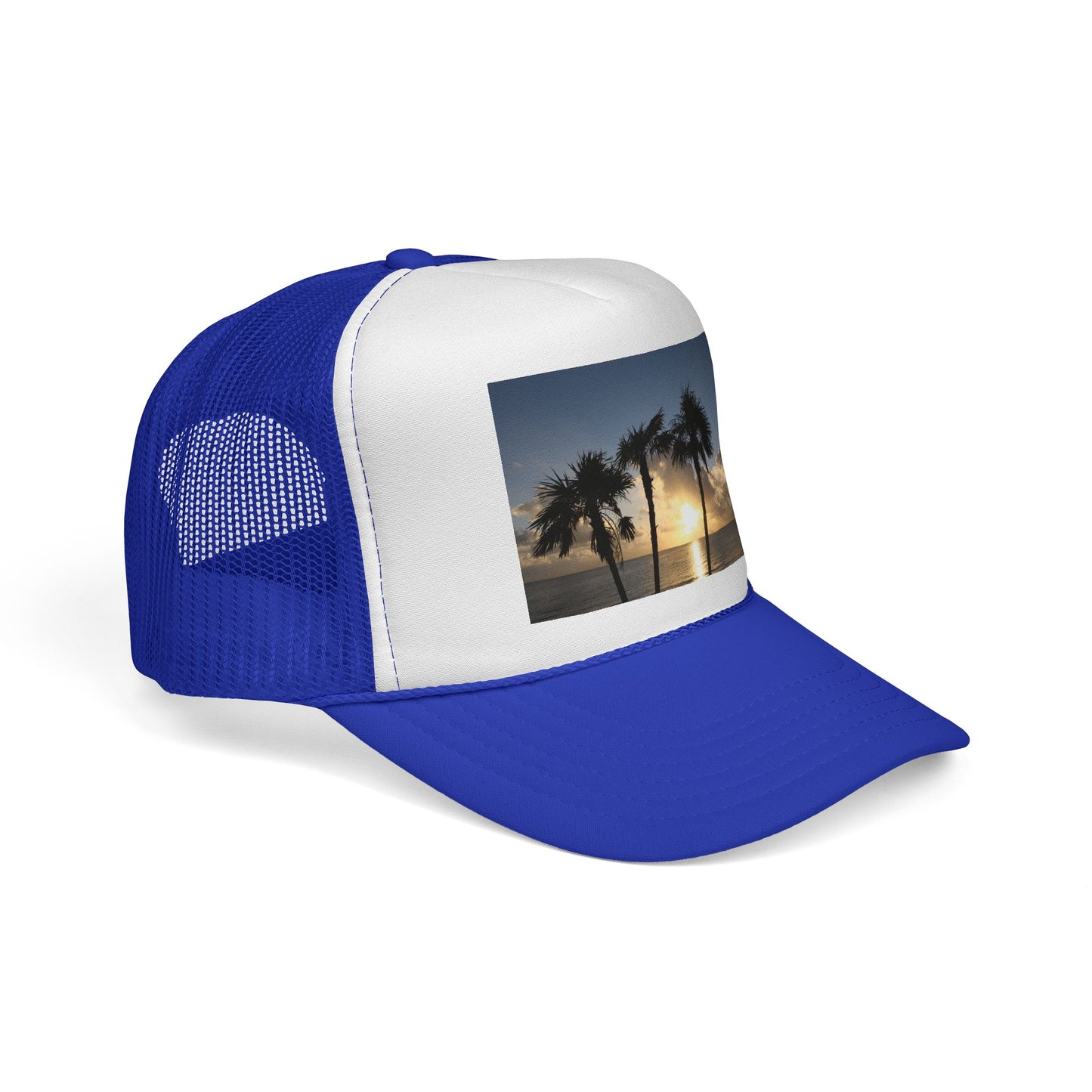 Sunset Palm Trucker Cap — Tropical Beach Sunset Mesh Hat