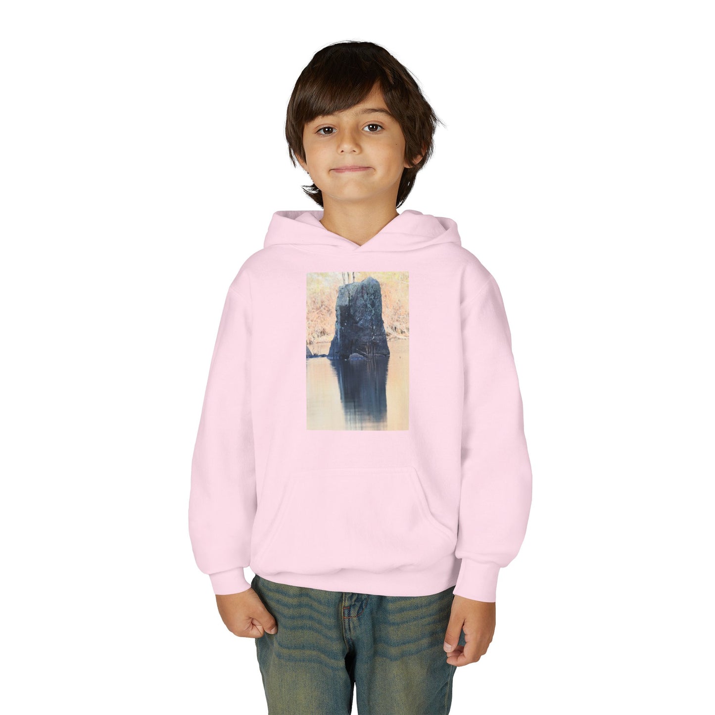 Youth Hoodie with Serene Lake Reflection Photo — Nature-Inspired Kids’ Pullover