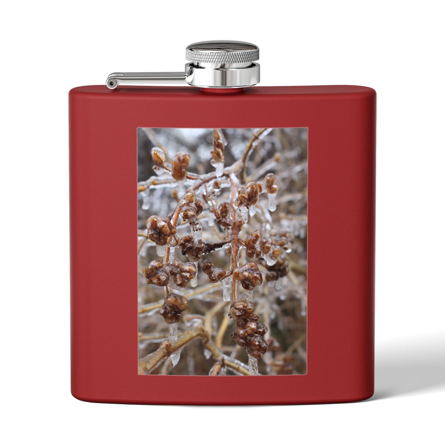 6oz Stainless Steel Flask with Frosted Berries Photo — Winter Nature Pocket Flask