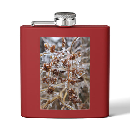 6oz Stainless Steel Flask with Frosted Berries Photo — Winter Nature Pocket Flask