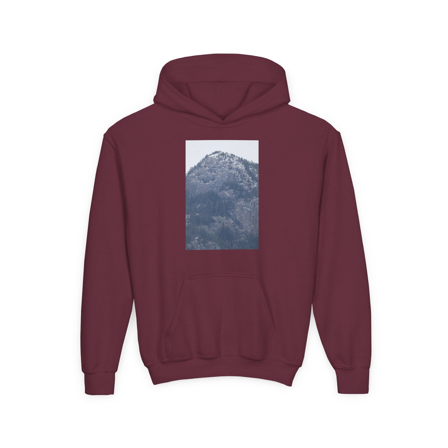 Mountain Peak Youth Hoodie — Winter Snow Scenic Graphic Sweatshirt