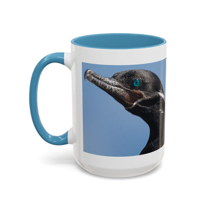 Cormorant Accent Coffee Mug — Blue Bird Portrait Ceramic Tea Cup (11/15oz)