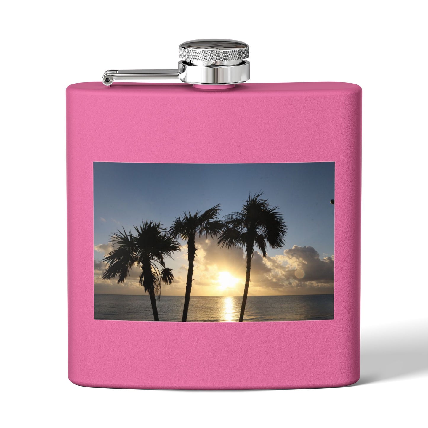Sunset Palm Beach Flask — 6 oz Stainless Steel Travel Hip Flask
