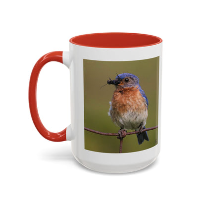 Bluebird Photo Coffee Mug — Eastern Bluebird with Insect Accent Mug (11/15 oz)