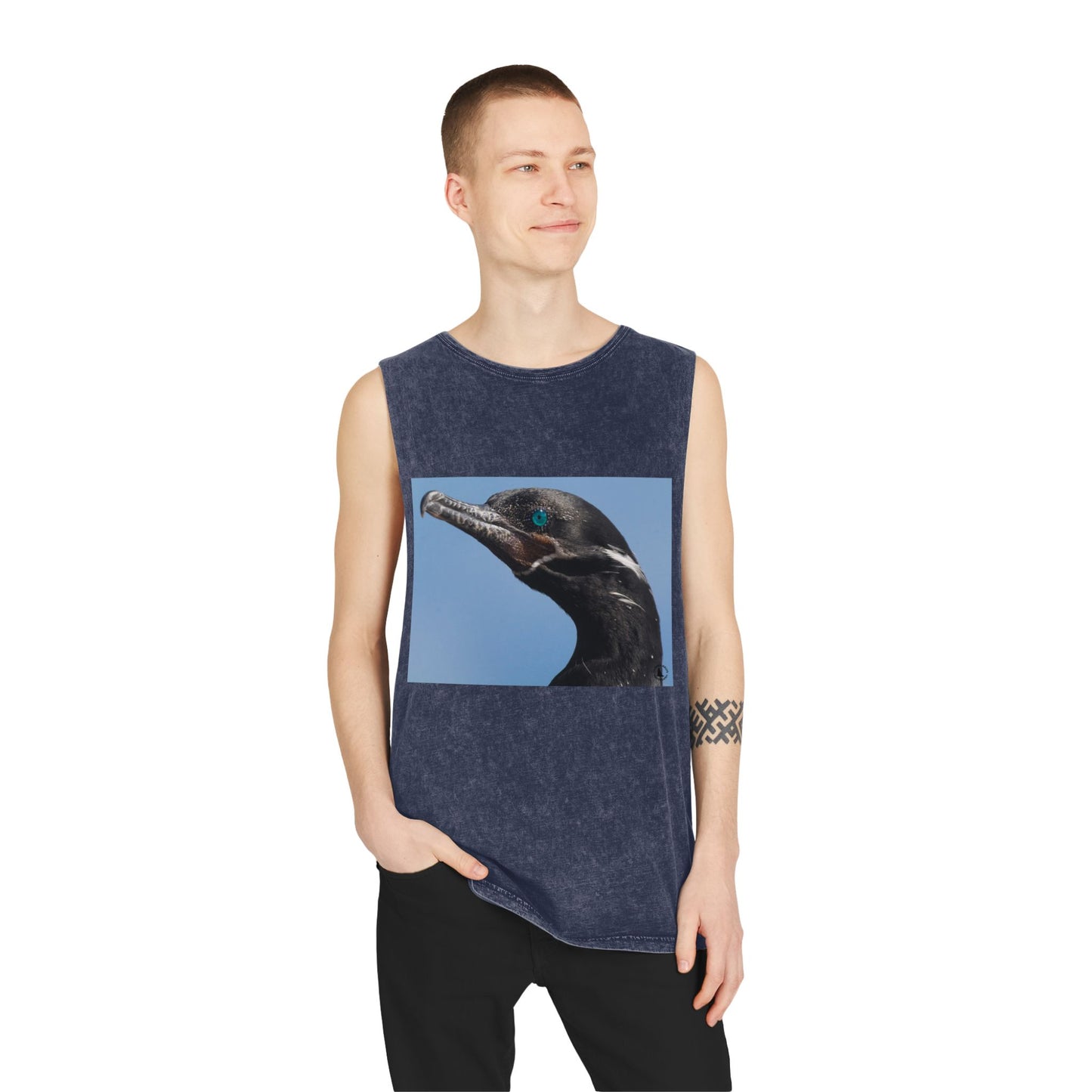 Cormorant Portrait Tank Top — Coastal Bird Photography Stonewash Tank