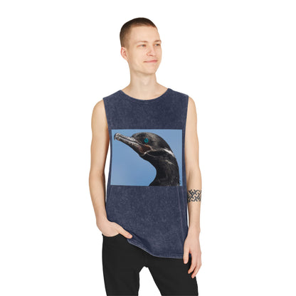 Cormorant Portrait Tank Top — Coastal Bird Photography Stonewash Tank