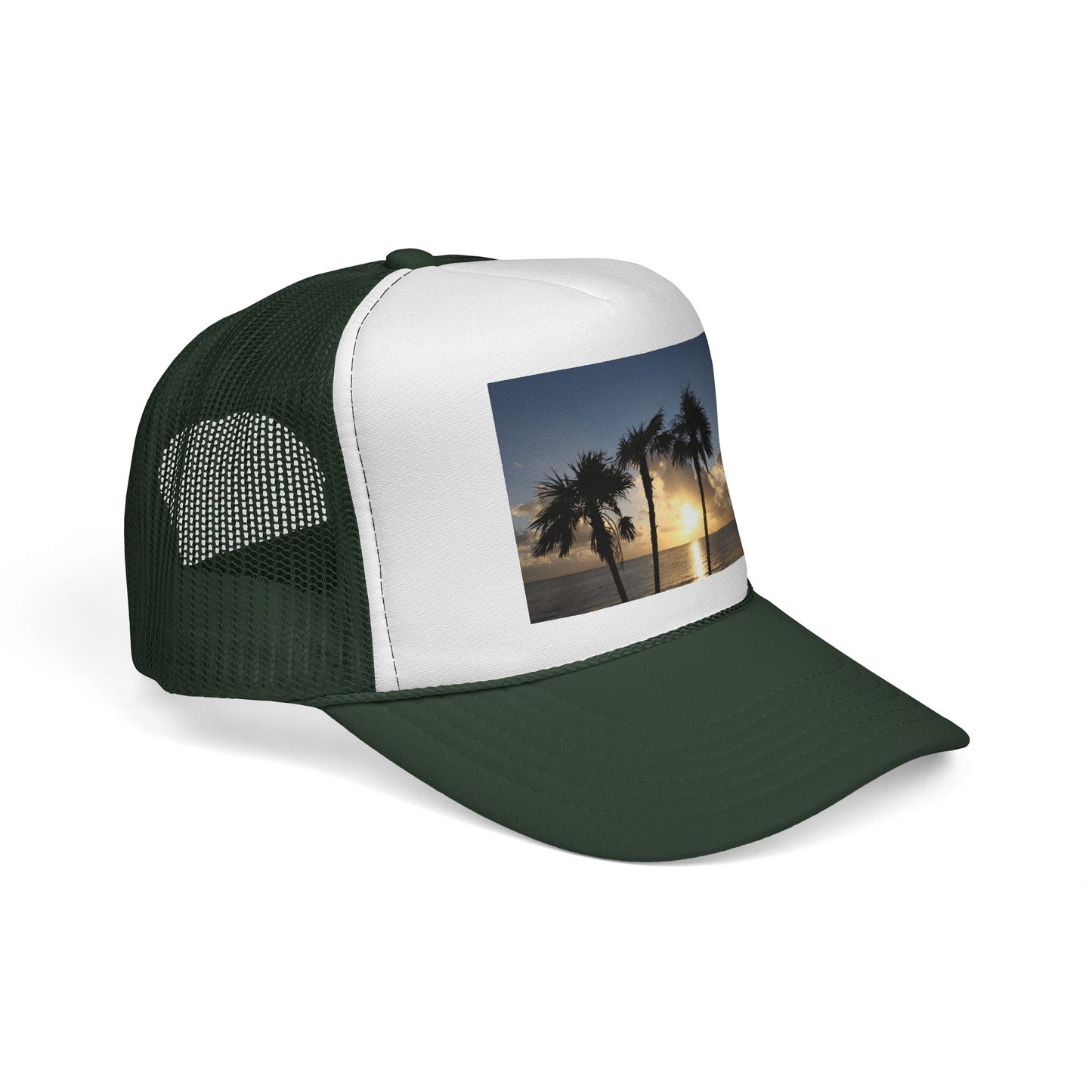 Sunset Palm Trucker Cap — Tropical Beach Sunset Mesh Hat
