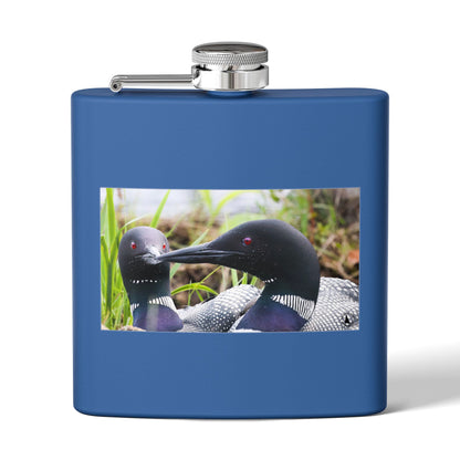 6oz Stainless Steel Flask — Loon Pair Nature Photo Flask for Outdoors & Gifts