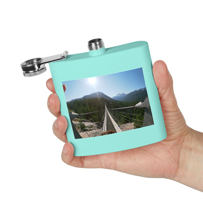6oz Stainless Steel Flask with Mountain Suspension Bridge Photo — Outdoor Adventure Gift