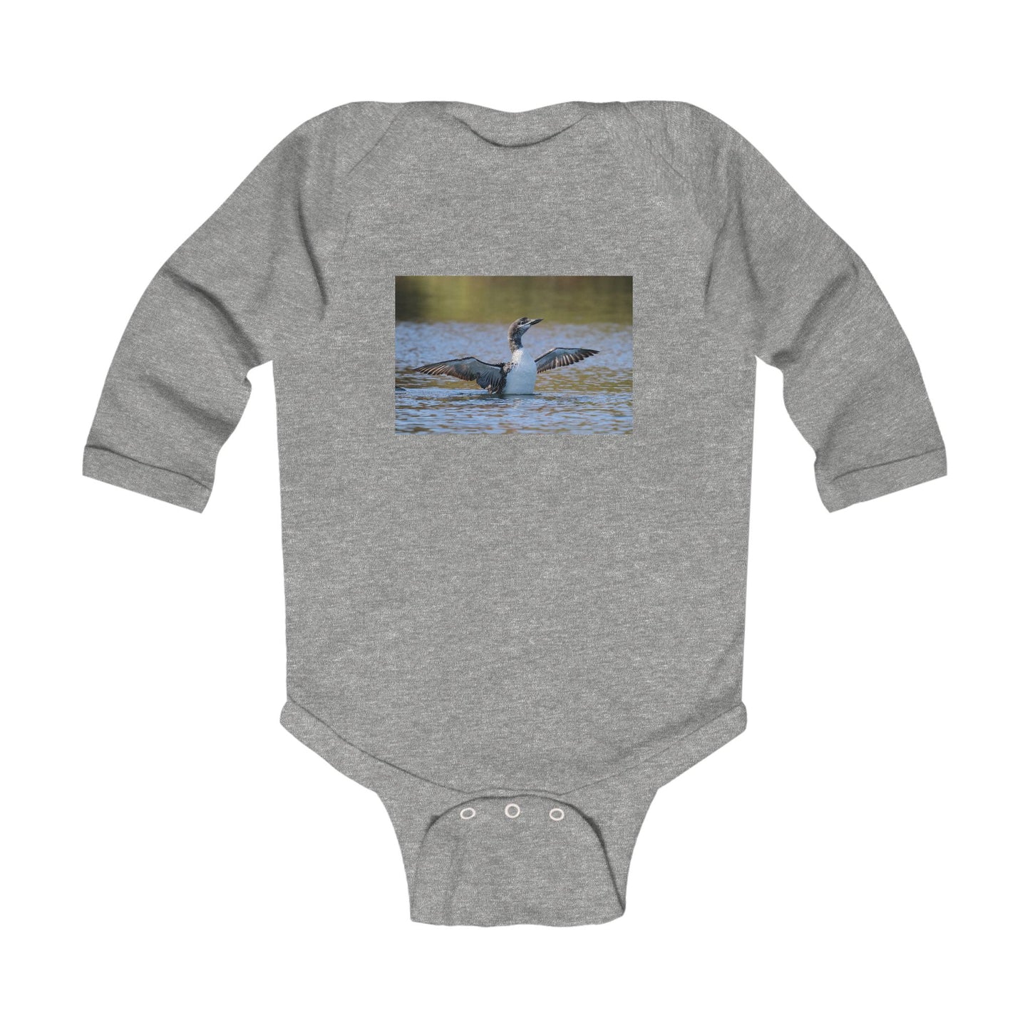 Baby Long-Sleeve Bodysuit with Loon Photo – Nature-Inspired Infant Onesie