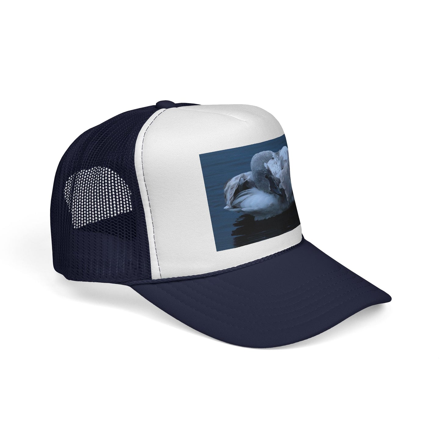 Swan Trucker Cap - Serene Sleepy Swan Photo Mesh Hat