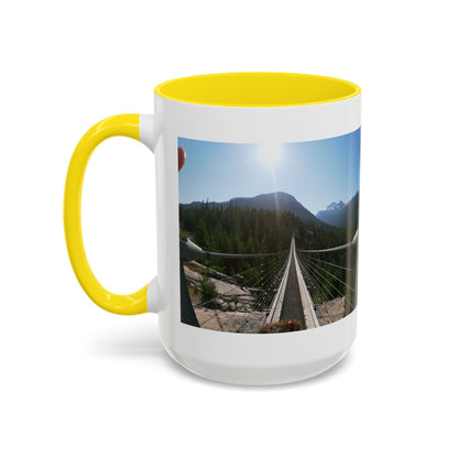 Bridge Trail Scenic Coffee Mug — Mountain Suspension Bridge Photo Accent Mug