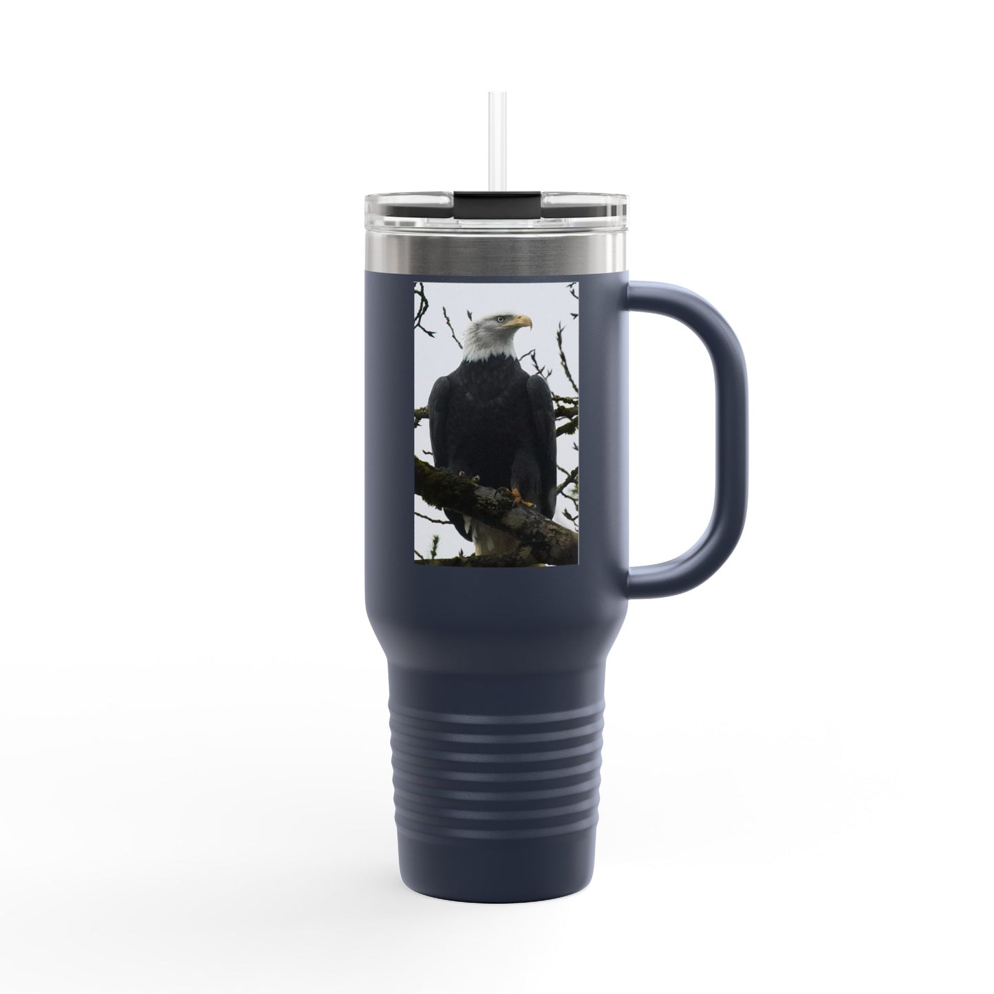 40oz Insulated Travel Mug with Bald Eagle Photo — Outdoor, Patriotic Wildlife Tumbler