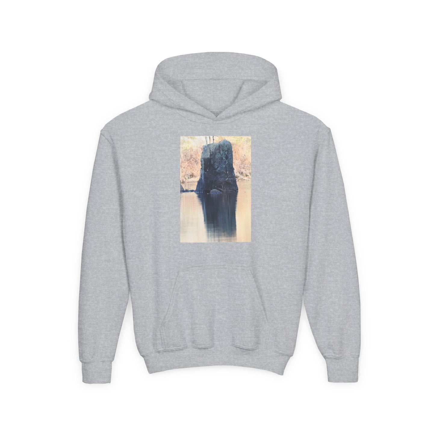Youth Hoodie with Serene Lake Reflection Photo — Nature-Inspired Kids’ Pullover