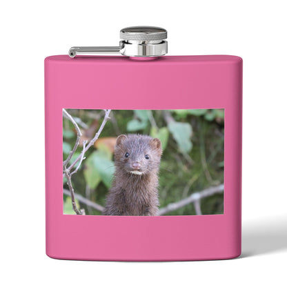Mink Portrait Stainless Steel Flask — 6oz Wildlife Animal Photo Hip Flask
