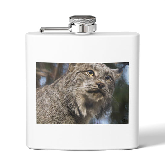 Lynx Portrait Stainless Steel Flask — 6oz Wildlife Gift for Outdoor Lovers