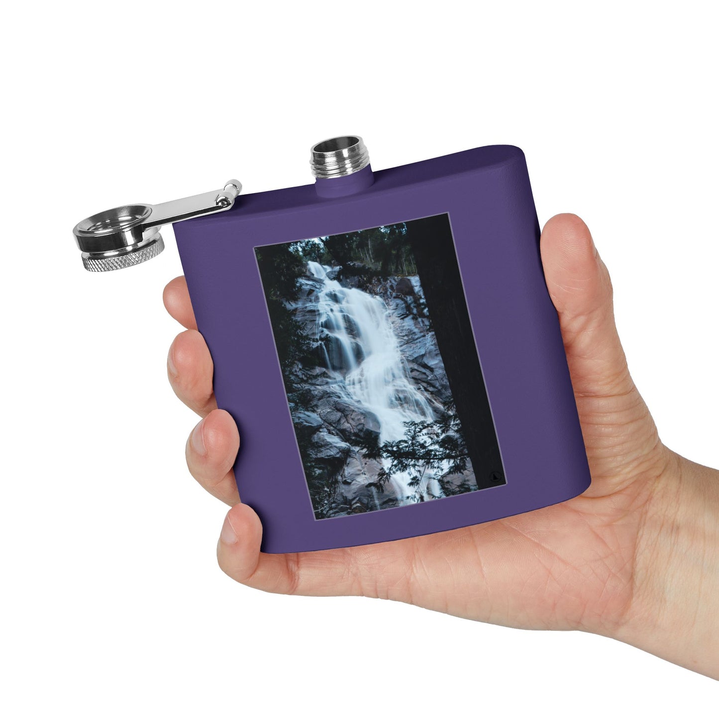 Waterfall Photo Stainless Steel Flask — 6oz Pocket Hip Flask for Outdoors & Travel