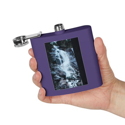 Waterfall Photo Stainless Steel Flask — 6oz Pocket Hip Flask for Outdoors & Travel