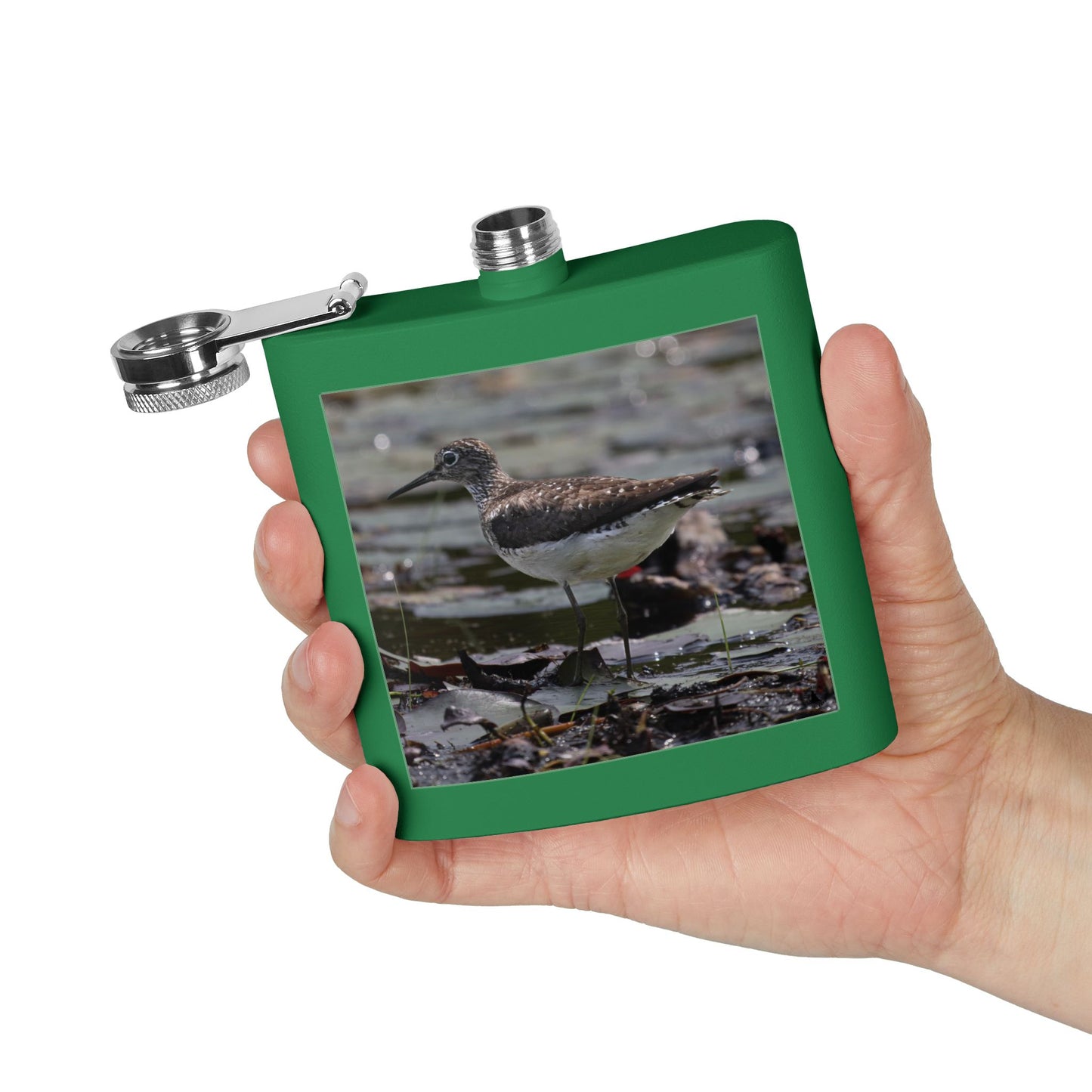 6oz Stainless Steel Flask – Sandpiper Wildlife Photo Hip Flask for Birdwatchers