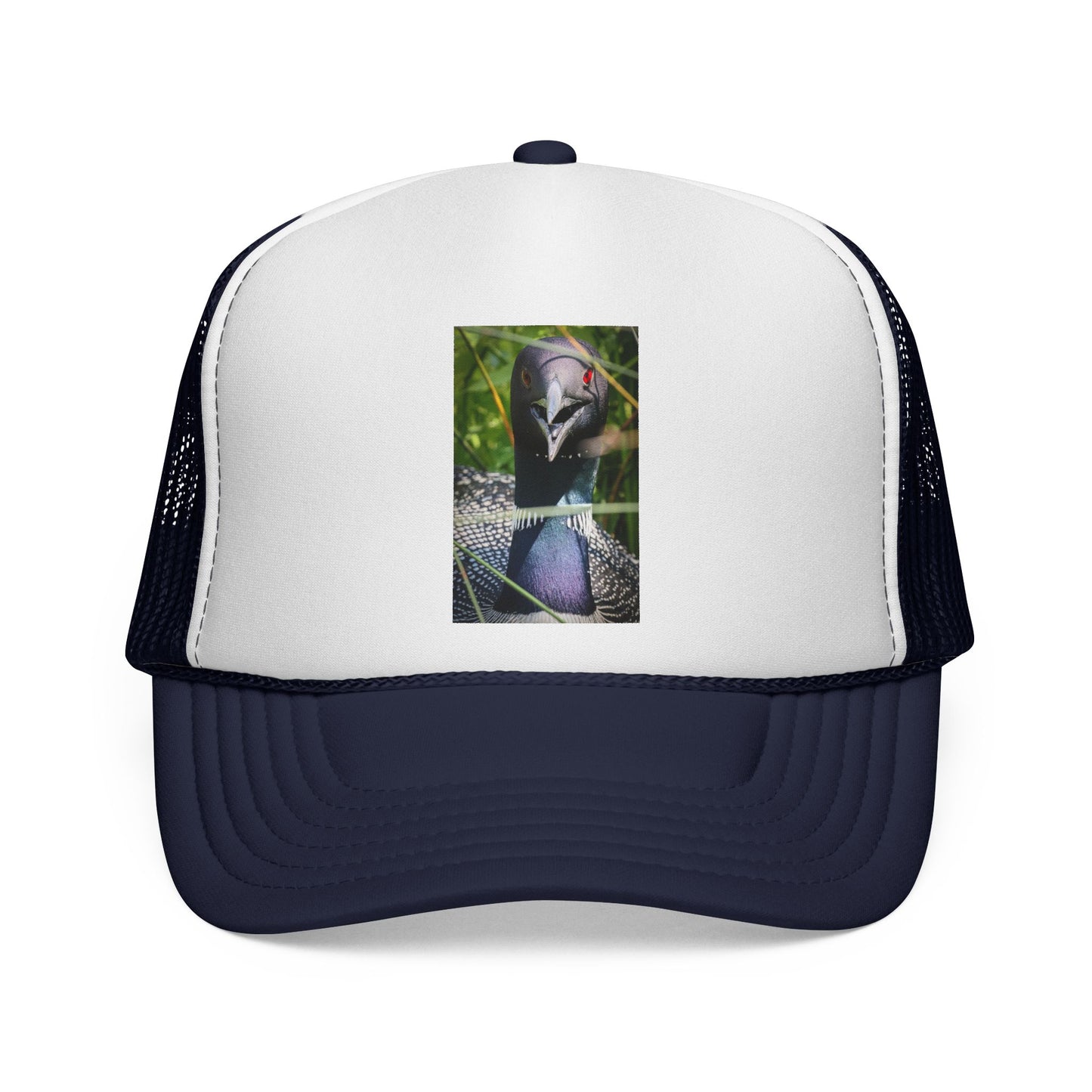 Peacock Portrait Trucker Cap — Colorful Bird Photo Mesh Hat