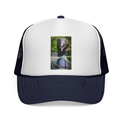 Peacock Portrait Trucker Cap — Colorful Bird Photo Mesh Hat