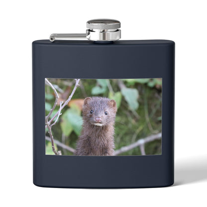 Mink Portrait Stainless Steel Flask — 6oz Wildlife Animal Photo Hip Flask
