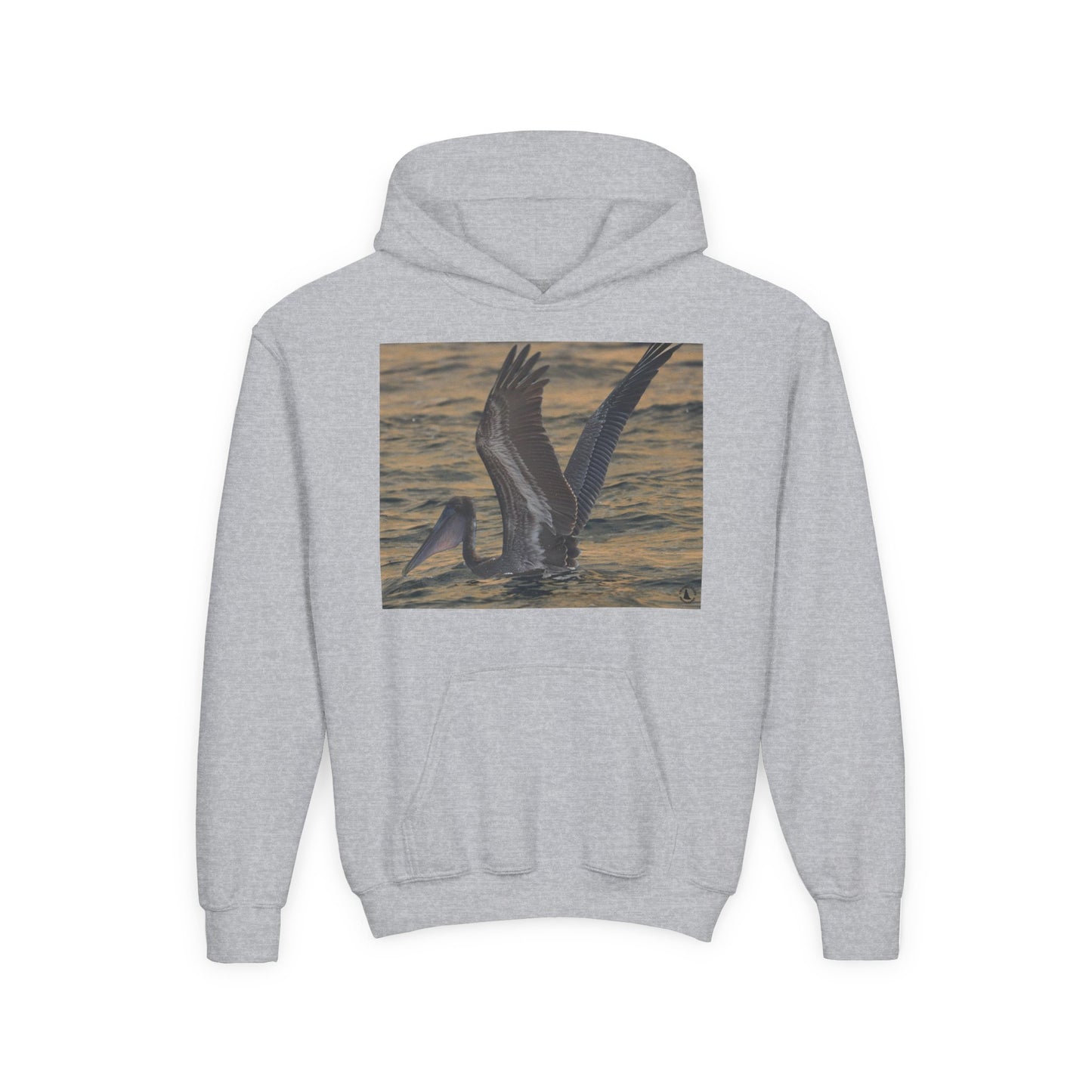 Youth Pelican Sunset Hoodie — Kids Beach Wildlife Pullover