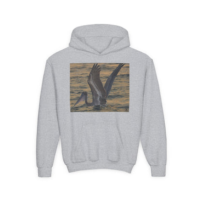 Youth Pelican Sunset Hoodie — Kids Beach Wildlife Pullover