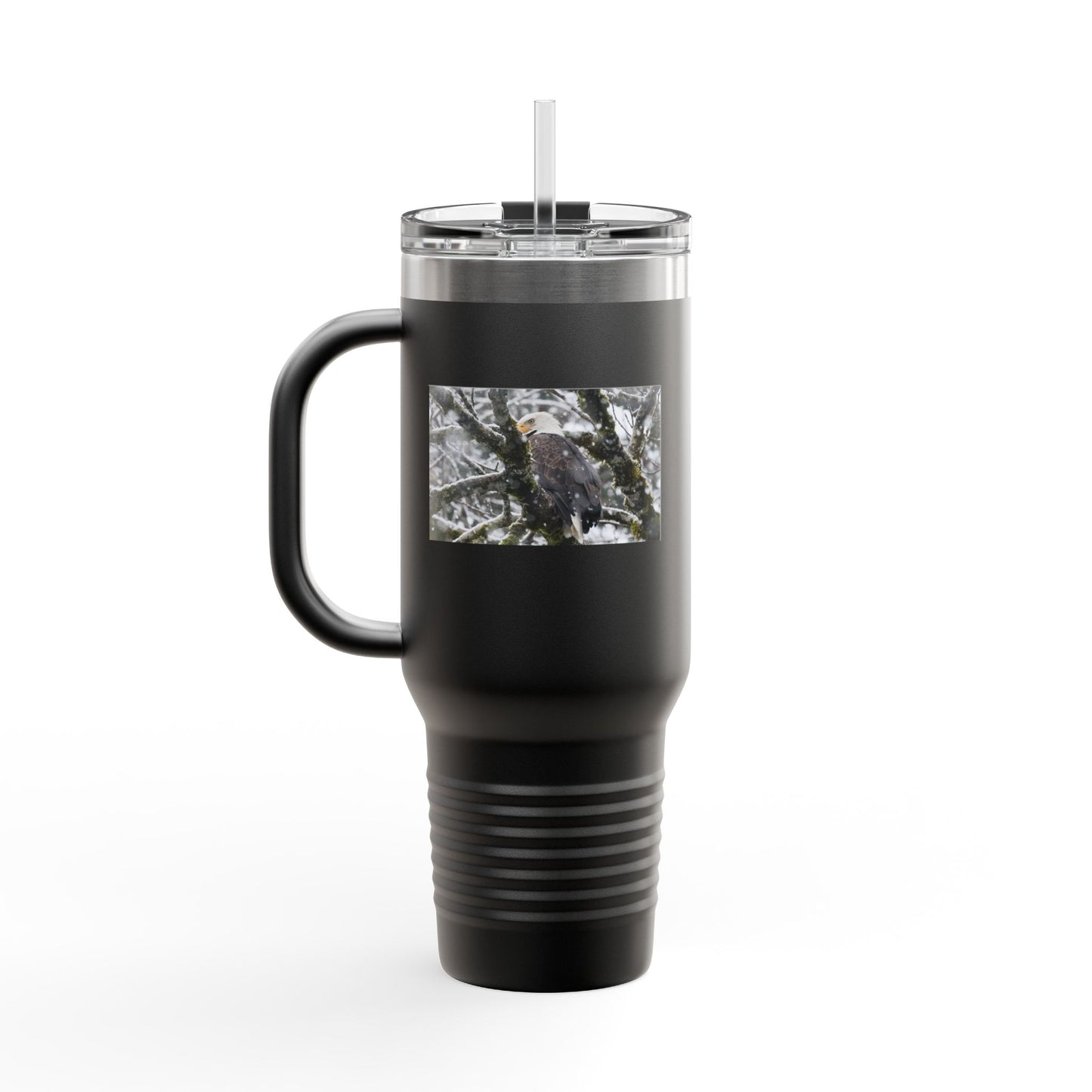 40oz Insulated Travel Mug with Snowy Owl Photo — Cold-Weather Wildlife Tumbler