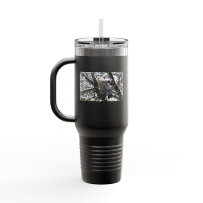 40oz Insulated Travel Mug with Snowy Owl Photo — Cold-Weather Wildlife Tumbler