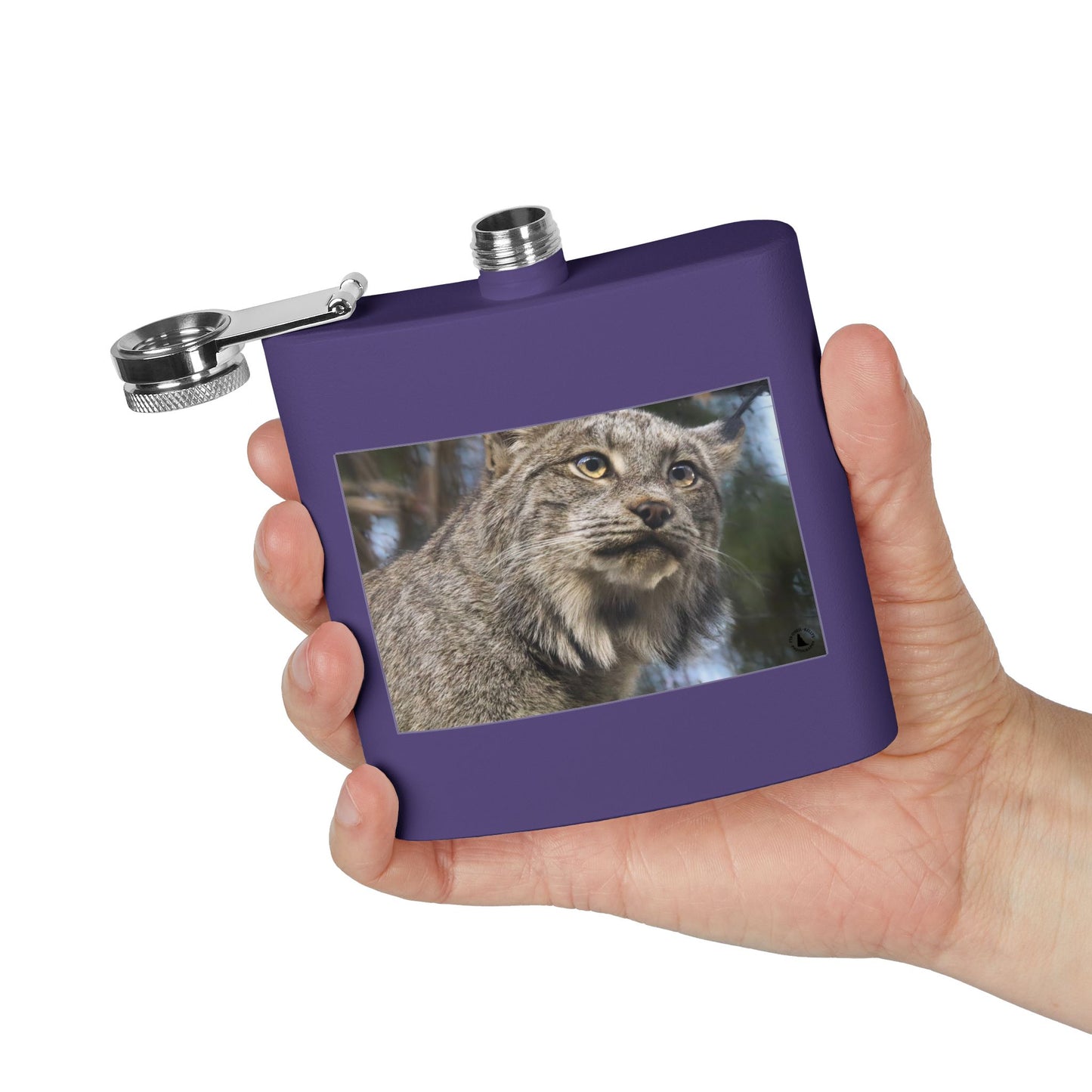 Lynx Portrait Stainless Steel Flask — 6oz Wildlife Gift for Outdoor Lovers