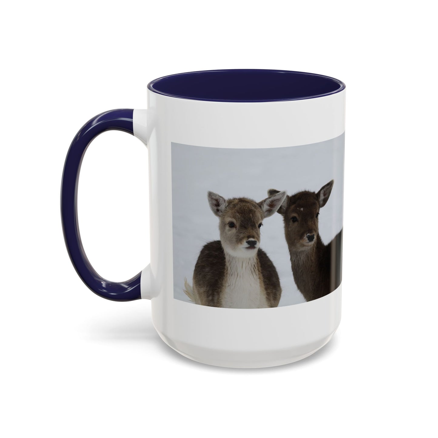 Deer Pair Accent Coffee Mug — Cute Winter Wildlife Ceramic Mug (11/15oz)