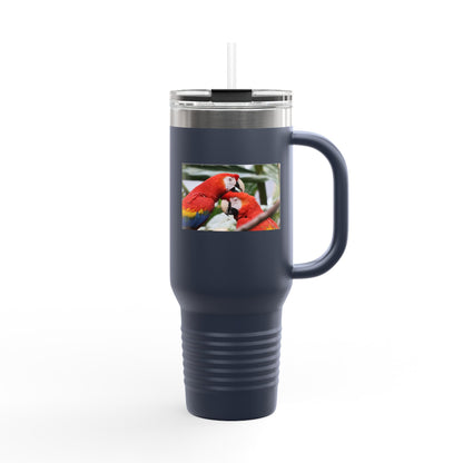 40oz Insulated Travel Mug — Colorful Macaw Parrot Photo, Double-Wall Tumbler for Travel & Outdoor