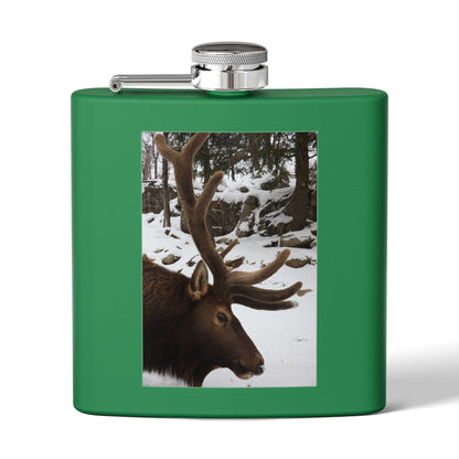 6oz Stainless Steel Flask – Winter Elk Photo Hip Flask, Outdoor Hunting Gift