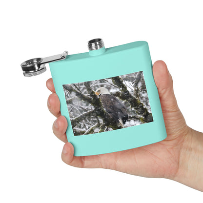 Eagle In Snow 6oz Stainless Steel Hip Flask — Bald Eagle Wildlife Photo Flask, Outdoor Gift for Hunters & Nature Lovers