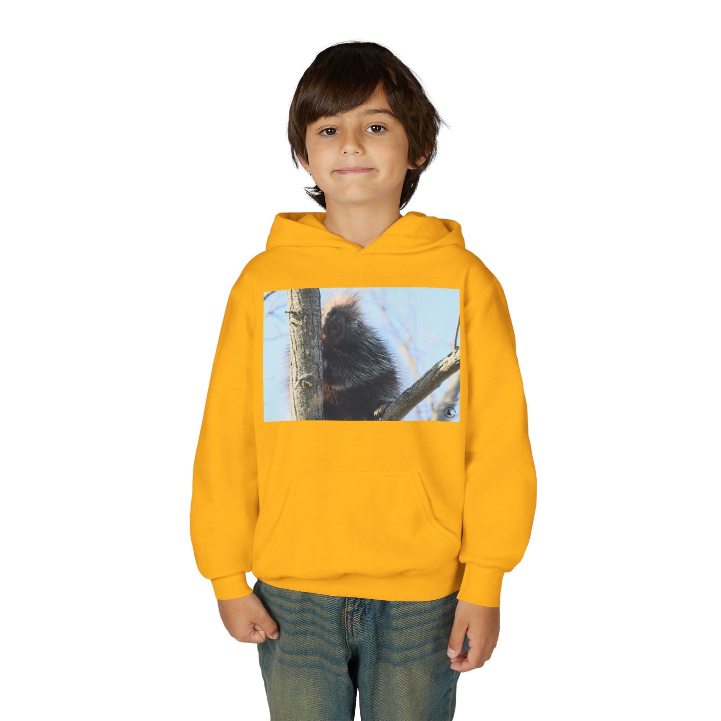 Youth Hoodie with Tree-Climbing Porcupine Photo – Cute Wildlife Kids Sweatshirt