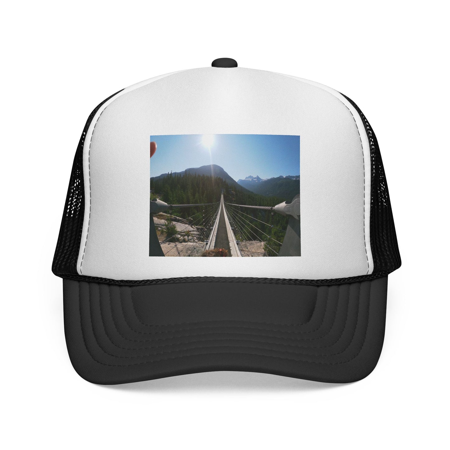 Trucker Hat - Mountain Suspension Bridge Photo Cap, Outdoor Adventure Travel Hat