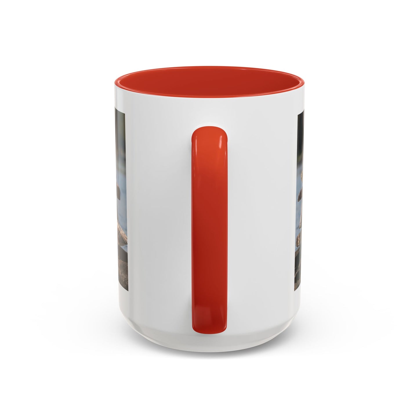 Seaside Rock Cairn Accent Coffee Mug — Coastal Bird & Stacked Stones Photo (11/15oz)