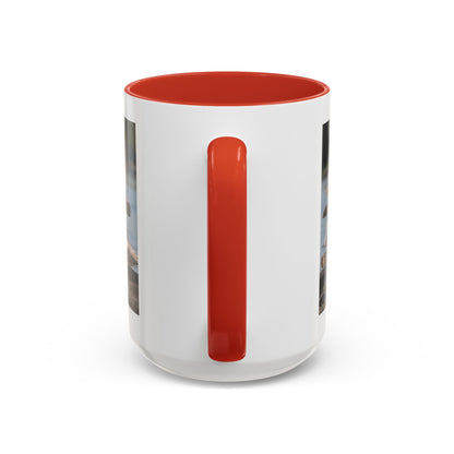 Seaside Rock Cairn Accent Coffee Mug — Coastal Bird & Stacked Stones Photo (11/15oz)