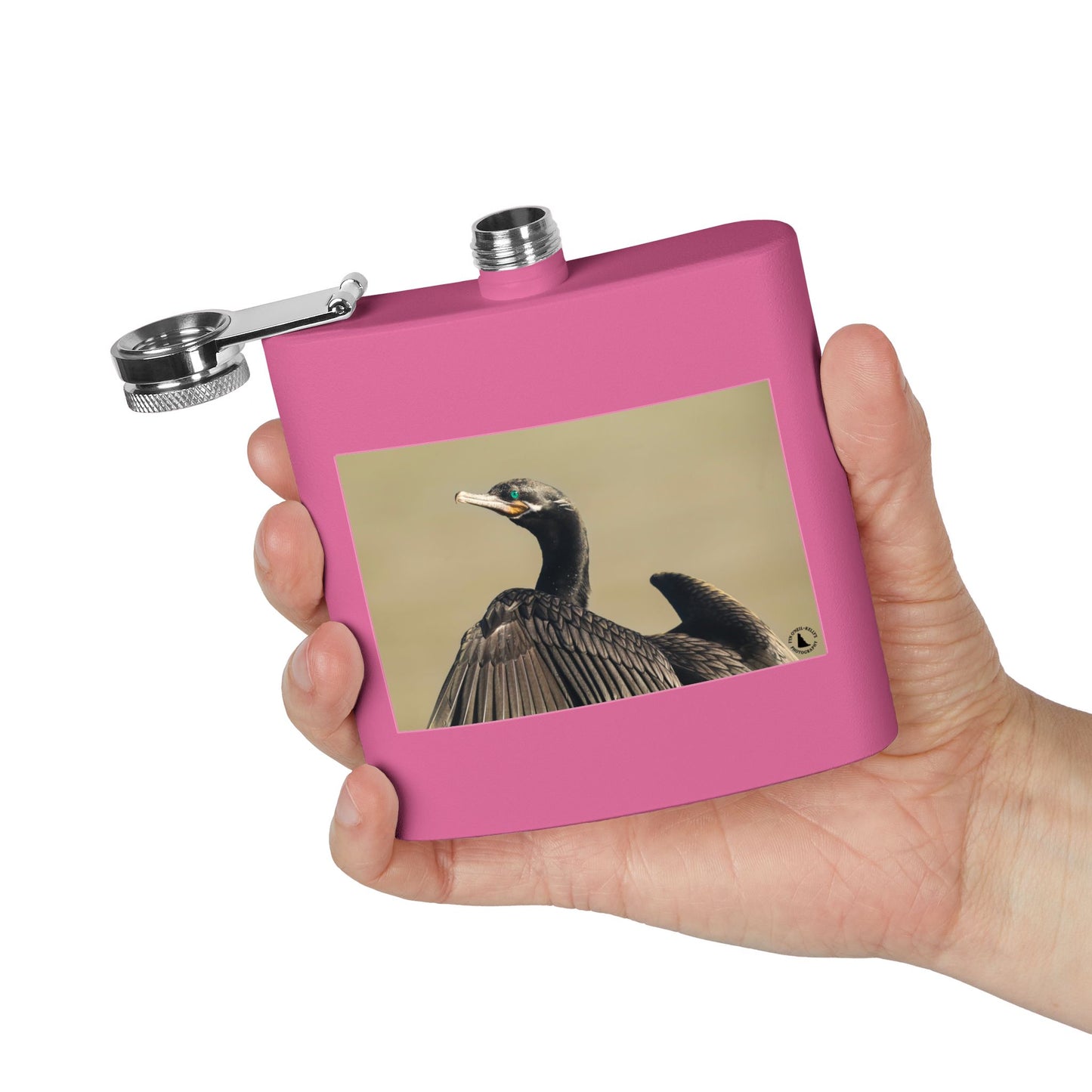 Cormorant Photo Stainless Steel Flask – 6oz Pocket Hip Flask for Birdwatchers & Outdoor Lovers