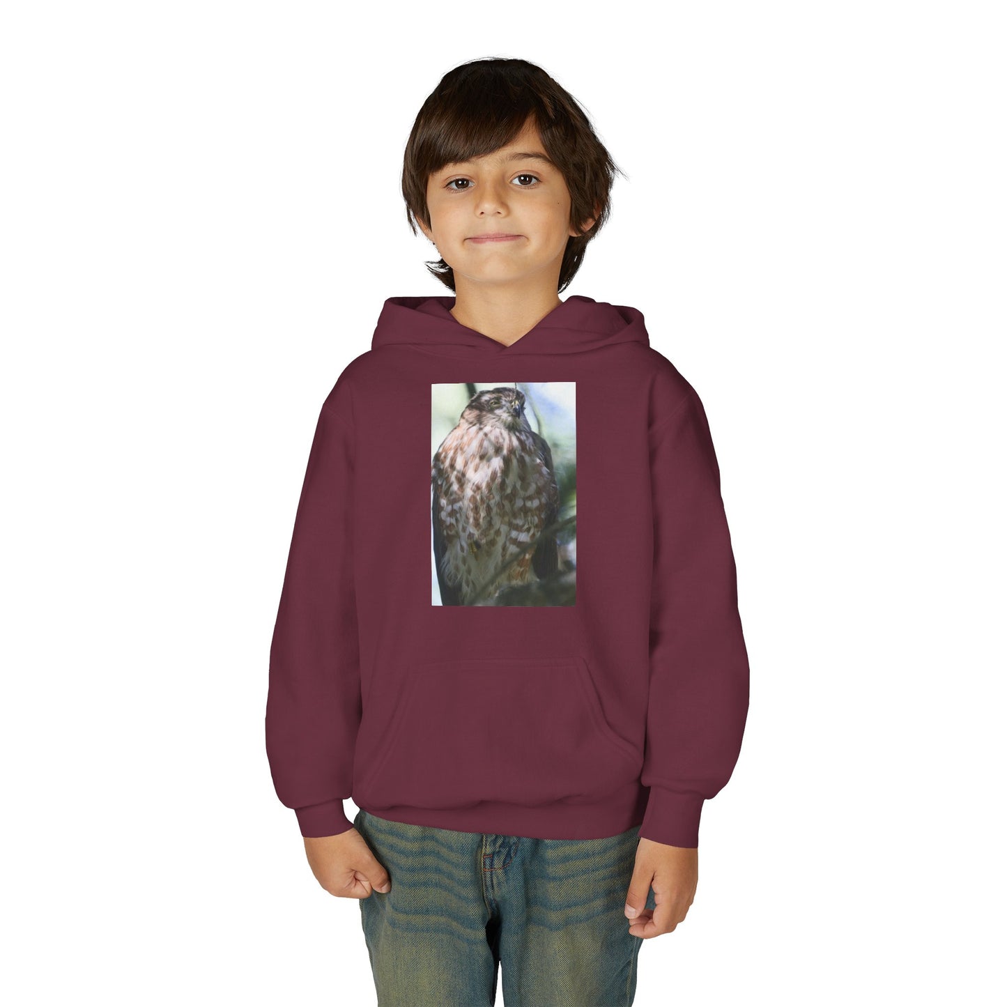 Youth Owl Hoodie – Photoreal Hawk Owl Print Kids' Hooded Sweatshirt