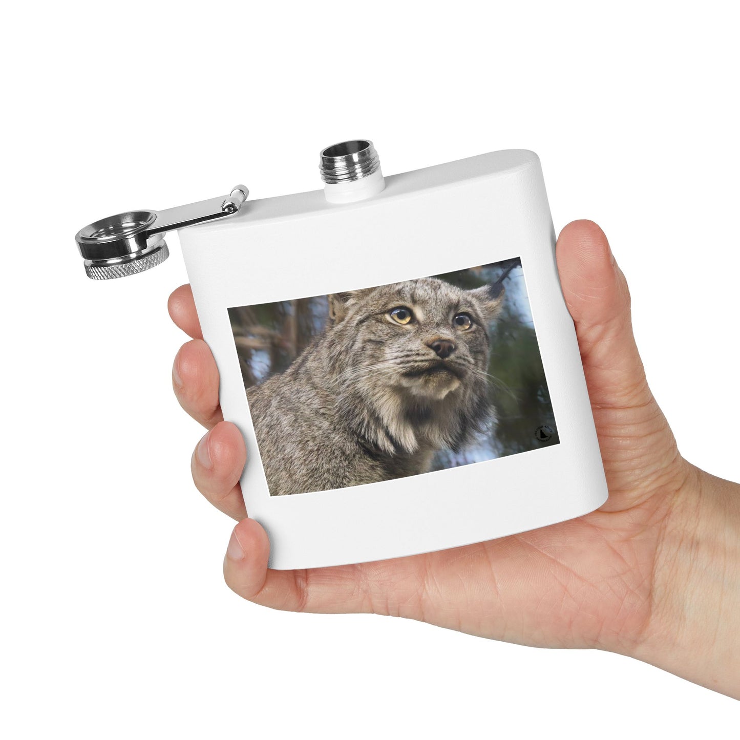 Lynx Portrait Stainless Steel Flask — 6oz Wildlife Gift for Outdoor Lovers