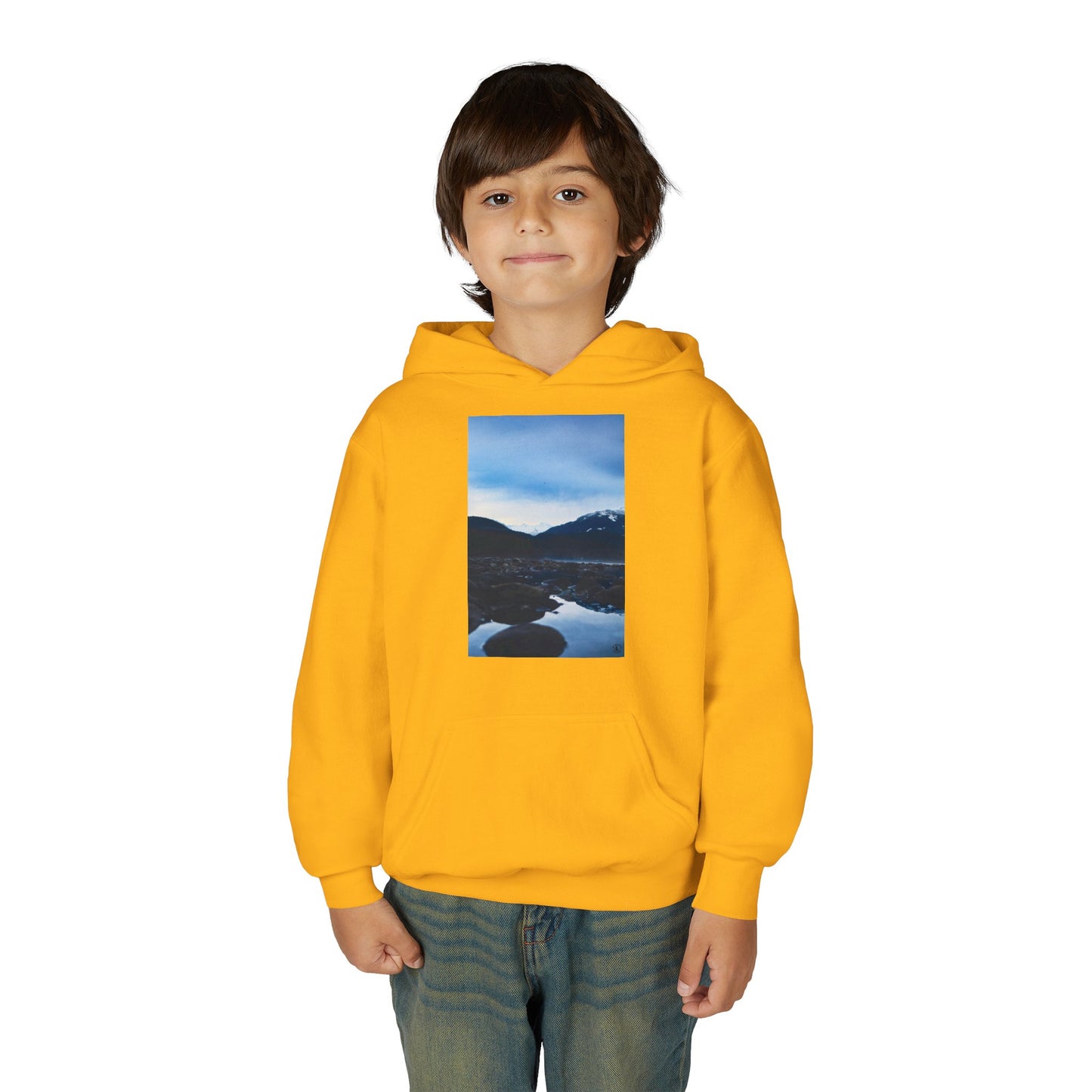 Youth Hoodie with Mountain Lake Photo Print — Nature Landscape Pullover