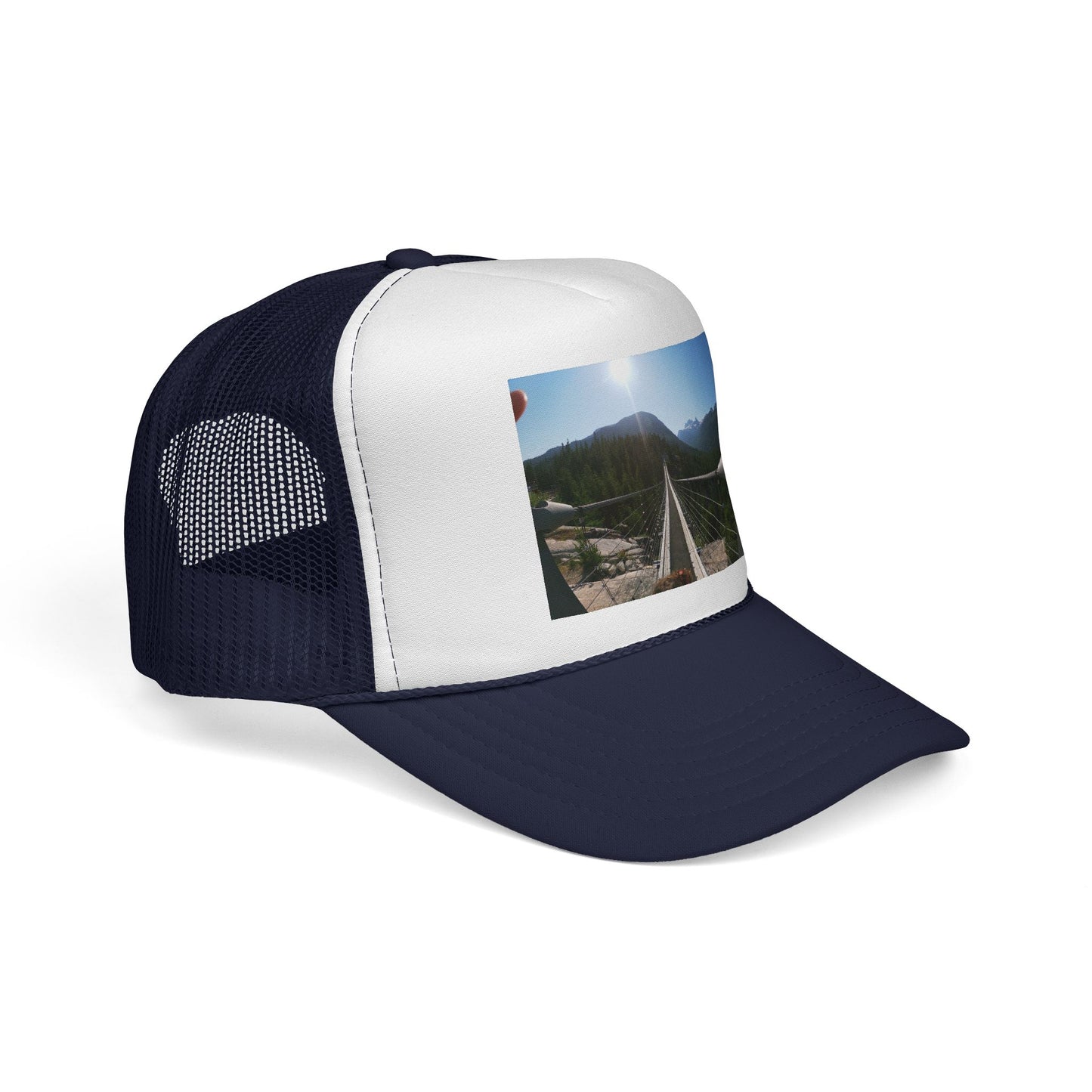 Trucker Hat - Mountain Suspension Bridge Photo Cap, Outdoor Adventure Travel Hat