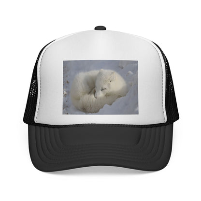 Arctic Fox Trucker Cap — Cute Sleeping Fox Photo Mesh Hat