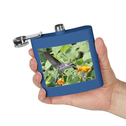 Hummingbird Photo Stainless Steel Flask — 6oz Portable Liquor Hip Flask