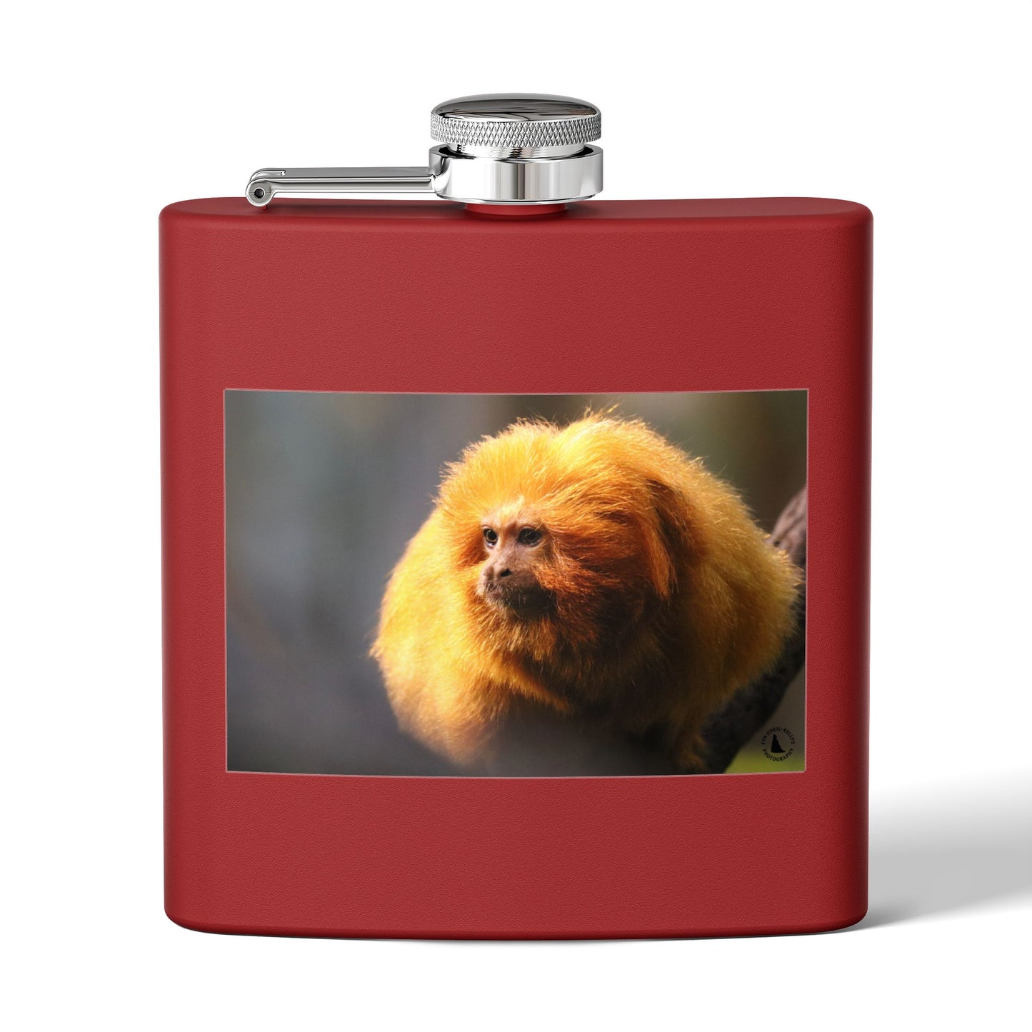 6oz Stainless Steel Flask with Golden Lion Tamarin Photo
