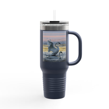 40oz Insulated Travel Mug — Swans at Sunrise Scenic Drink Tumbler